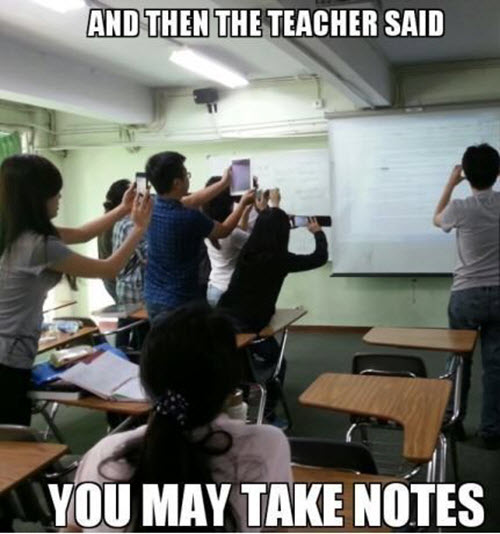 Taking notes in class nowadays Taking notes in class nowadays
