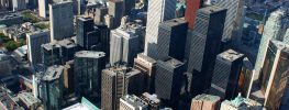 Aerial view of downtown Toronto financial district skyscrapers