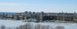 Kingston Ontario waterfront skyline overlooking frozen harbour