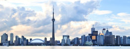 Toronto skyline with CN Tower over Lake Ontario