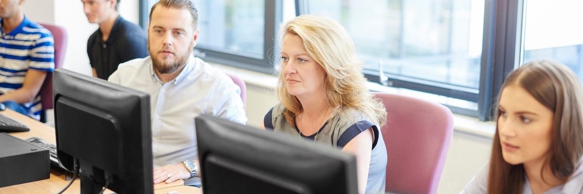 students studying for micro-credentials on campus