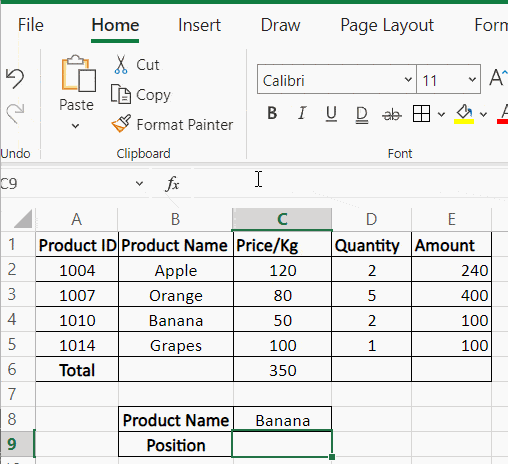 selecting values while using the MATCH function 