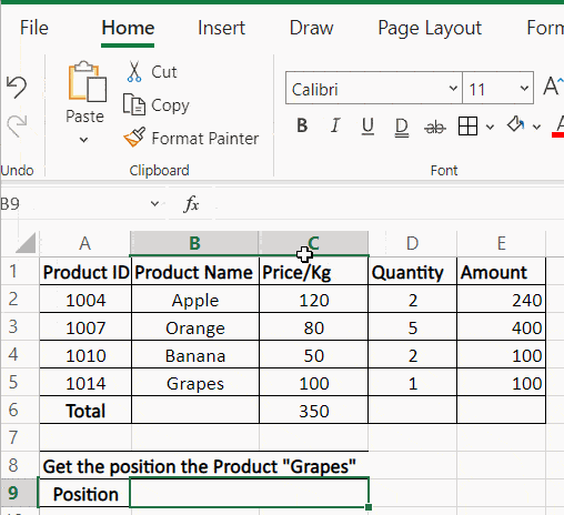using the MATCH function in Excel