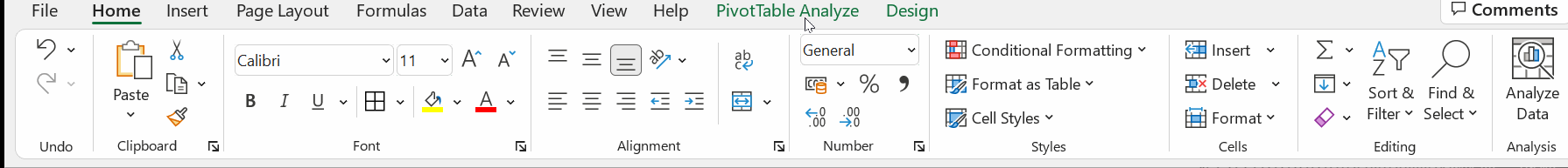Analyzing data in Pivot Table