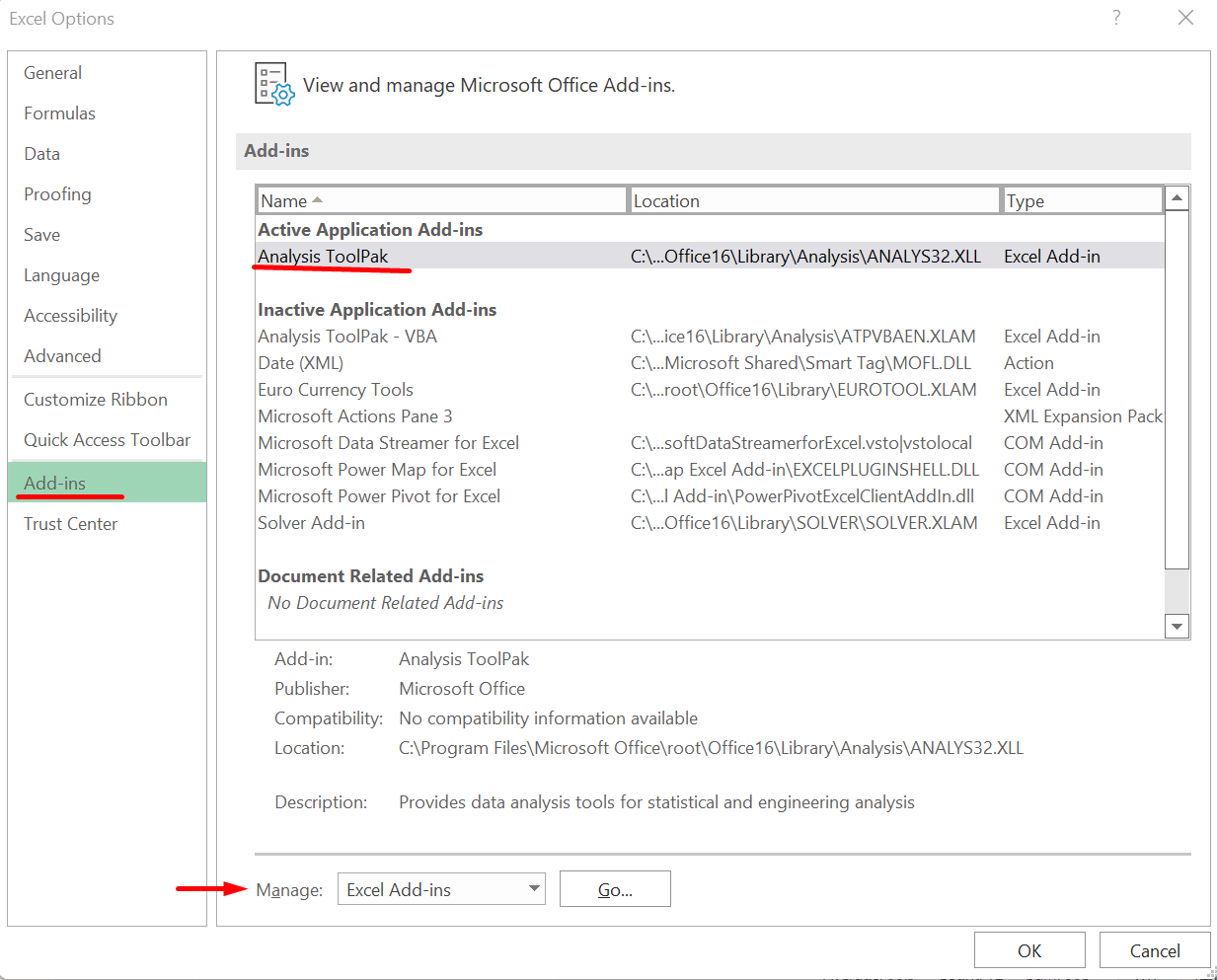 first step in finding excel correlation