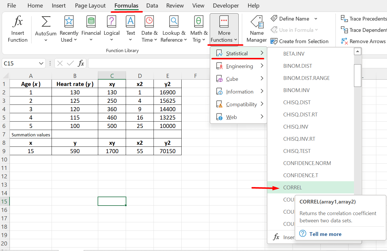 negative correlation in excel