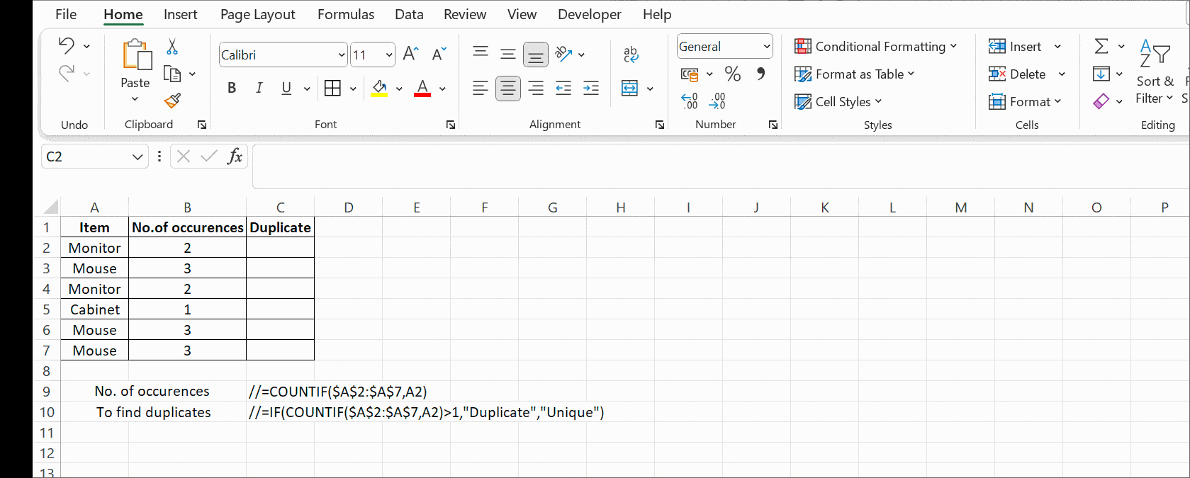 remove duplicates with IF() and COUNTIF()