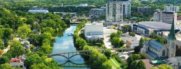 Downtown Guelph river and skyline