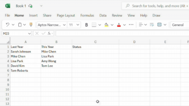 Excel COUNTIF formula comparing last year's attendees with this year's registrations, showing Call them! alerts for missing VIP clients
